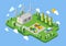 Electric cars charging station isometric banner