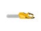 Electric chainsaw with yellow handle. Power tool for cutting wood and metal. Building equipment. Flat vector icon