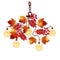 Electric chandelier with ornate frame of tree branches with autumn rowan leaves and berries. Element of interior design