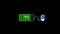 Electric charging progress bar, electric vehicle battery indicator showing an increasing battery charge. The battery