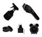 Electric clipper, apron, cream and other accessories for a male hairdresser.Barbershop set collection icons in black