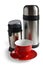 Electric coffee grinder with thermos and red cap