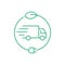 Electric delivery truck. Green transportation vehicle inside circle with leaf and electric plug.