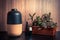 Electric Essential oils Aroma diffuser, oil bottles and flowers on wooden table, space for text