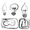 electric euro socket, switch and light bulbs isolated vector sketches