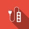 Electric extension cord icon isolated with long shadow. Power plug socket
