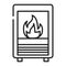 Electric fire black line icon. Heating device. Situated in the room near a sofa. Creates comfort at home. Pictogram for web page,