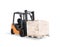 Electric forklift carrying cardboard boxes on pallet