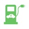 Electric fuel pump station icon. Green charging point for hybrid vehicles cars sign symbol