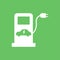 Electric fuel pump station icon. Green charging point for hybrid vehicles cars sign symbol