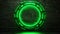 Electric green neon circle with textured wall background