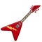 Electric guitar cartoon icon. Vector illustration of concert metal or rock-n-roll electro guitar red color and triangle shaped.