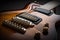 electric guitar, with close-up of the strings and fretboard