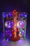 Electric guitar with festive Christmas lights and music speakers