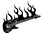 Electric guitar on fire in full color and black flames vector illustration