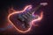 Electric guitar in flames on dark background