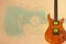 Electric guitar with green pickups and acoustic jumbo guitar on creamy cardboard background, with plenty of copy space.