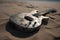 Electric guitar on the sand. Neural network AI generated