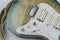 Electric guitar teal color close up body