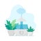 Electric humidifier and flower pots. Healthy moisturizer icon.