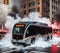 electric hybrid city bus burn bottom chasis, firefighter apply foam to extinguish flames big smoke