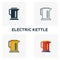 Electric Kettle icon set. Four elements in diferent styles from household icons collection. Creative electric kettle icons filled