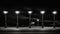 Electric lamps illuminate the dark city street in monochrome elegance generated by AI