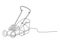 Electric lawnmower. Grass cutting device. Continuous line drawing. Vector illustration