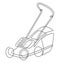 Electric lawnmower. Grass cutting device. Continuous line drawing. Vector illustration