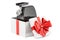 Electric meat grinder oven inside gift box, gift concept. 3D rendering