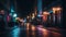 Electric nightlife illuminates modern city streets at dusk generated by AI