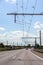 Electric overhead contact wire for hybrid trucks on E-Highway, test track in Luebeck, Germany