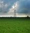 Electric pilon in a green field