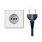 Electric pin prong disconnect. Pin socket and electricity plug isolated. Power plug unplug in flat style. Voltage cable off.