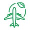 Electric plane line icon. Airplane in green circle with a leaf. Aircraft powered by electricity. Green aviation concept Vector