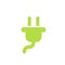 Electric plug coupling green energy. Electric vehicle refueling eco logo recharging power bank battery icon.