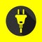 Electric plug icon with long shadow, danger sign, vector illustration.