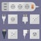 Electric plugs stack outlet illustration energy socket electrical outlets plugs european and usa, asia appliance