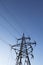 Electric power pylon and overhead lines tower used transmit electrical energy