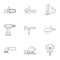 Electric power tool icon set, outline style