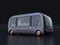 Electric powered self-driving shuttle bus on black background