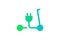 Electric push scooter icon. Green gradient cable electrical kick e-scooter and plug charging symbol. Eco friendly