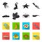 Electric ramp, mussels, crab, sperm whale.Sea animals set collection icons in black,flet style vector symbol stock