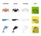 Electric ramp, mussels, crab, sperm whale.Sea animals set collection icons in cartoon,black,outline,flat style vector