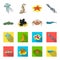 Electric ramp, mussels, crab, sperm whale.Sea animals set collection icons in cartoon,flat style vector symbol stock
