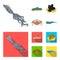 Electric ramp, mussels, crab, sperm whale.Sea animals set collection icons in cartoon,flat style vector symbol stock