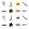 Electric ramp, mussels, crab, sperm whale.Sea animals set collection icons in cartoon,monochrome style vector symbol