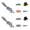 Electric ramp, mussels, crab, sperm whale.Sea animals set collection icons in cartoon,monochrome style vector symbol