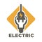 Electric repair and electrician service and works isolated icon vector thunder and light bulb