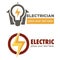 Electric repair and electrician service and works isolated icon vector thunder and light bulb